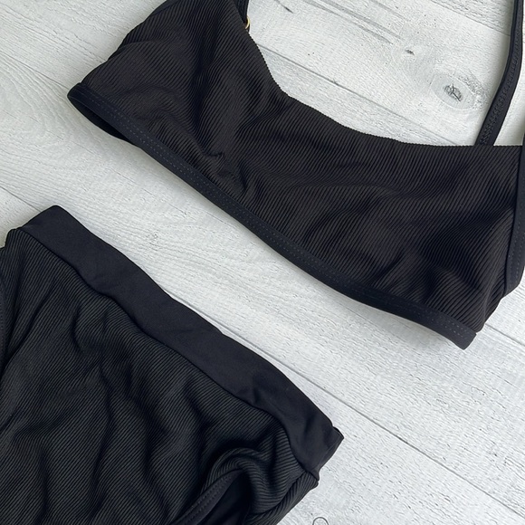 L*Space Black Ribbed Bathing Suit Set Size XS - Picture 2 of 6